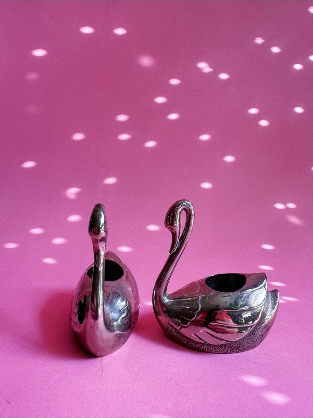 Vintage Heavy Pair of Silverplated Swan Taper Candle Holders
